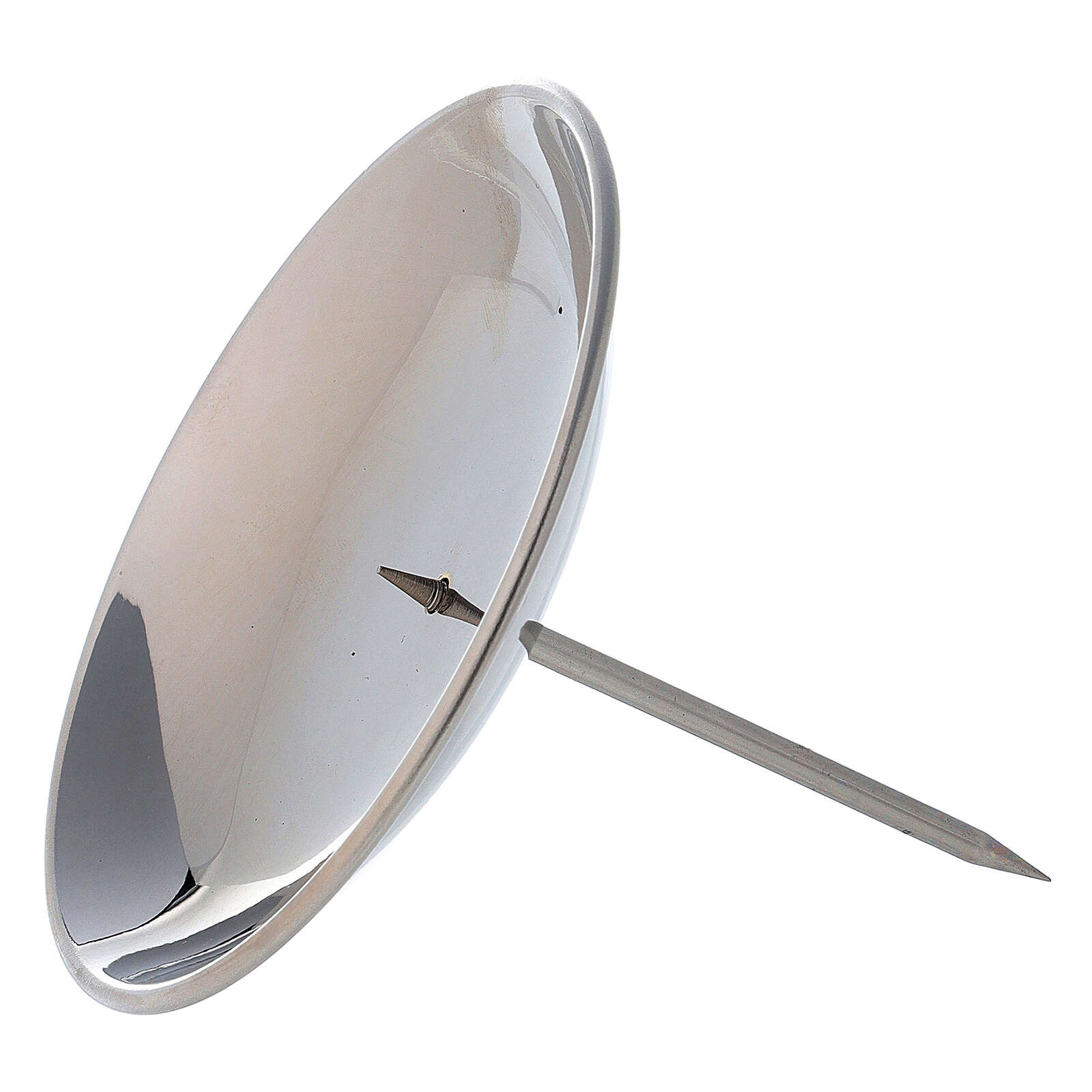 Candle holder with spike polished nickelplated brass 3 in online sales on HOLYART.co.uk