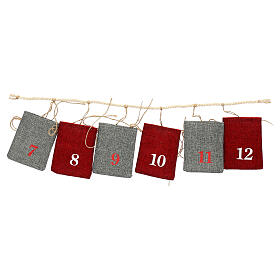 Calendário do Advento sacos de tecido cinzentos e vermelhos 10x12 cm
