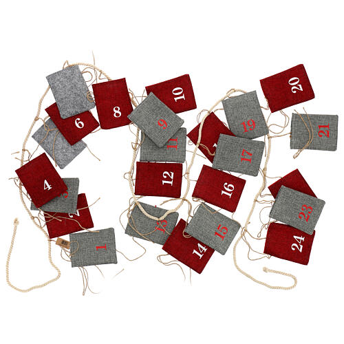 Calendário do Advento sacos de tecido cinzentos e vermelhos 10x12 cm 5