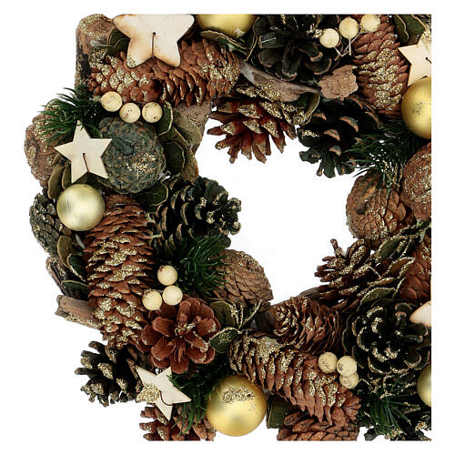 Advent crown pine cones and stars 30 cm gold 2