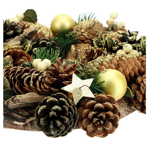 Corona Adviento piñas y estrellas 30 cm oro 4
