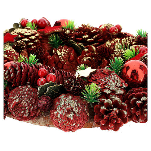 Adventskranz mit roten Beeren, Tannenzapfen und Sternen, 30 cm 3