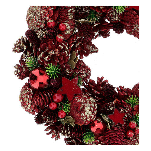 Advent wreath pine cones berries stars 30 cm red 2