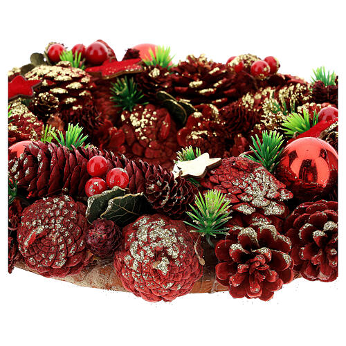 Advent wreath pine cones berries stars 30 cm red 3
