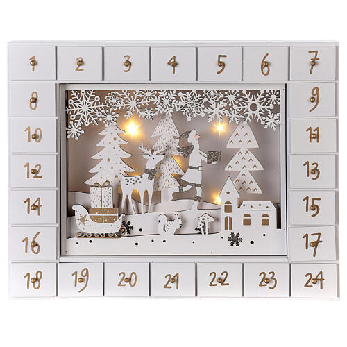 Calendario Adviento madera blanca luces 27 cm 1