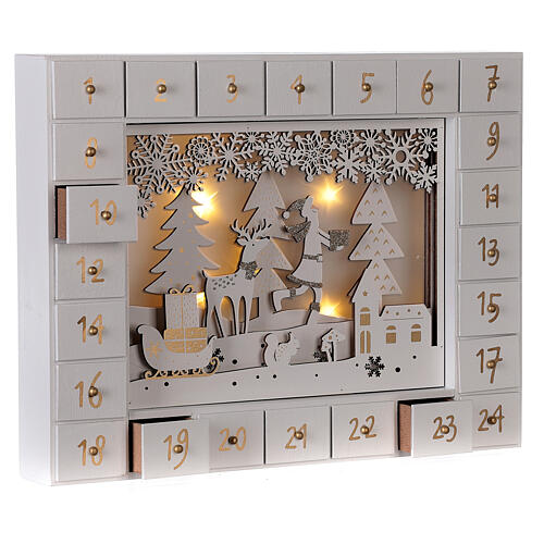Calendario Adviento madera blanca luces 27 cm 5