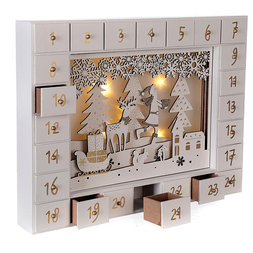 Calendário do Advento madeira branca com luzes 27 cm 4