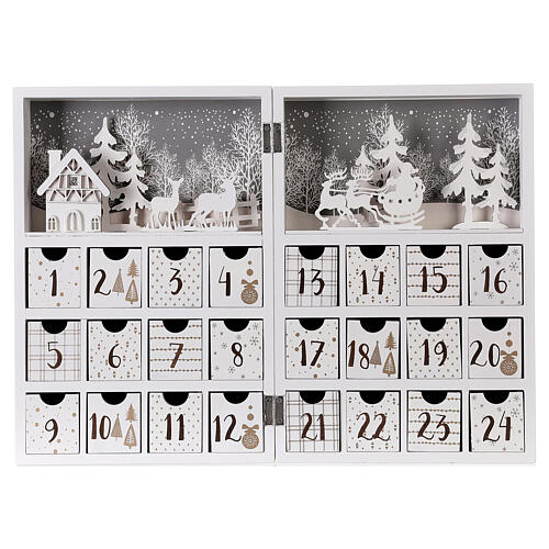 Calendario Adviento plegable madera blanca 30x40 cm 1