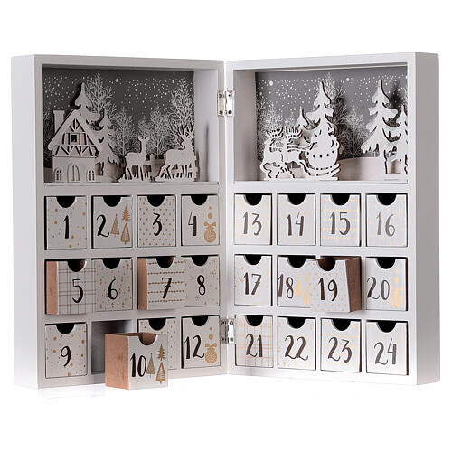 Advent calendar with drawers fold-able white wood 30x40 cm 3