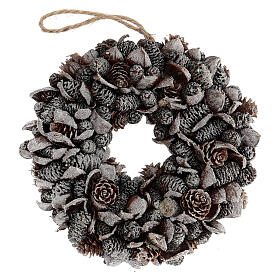Coroa do Advento pinhas glitter prateado 20 cm