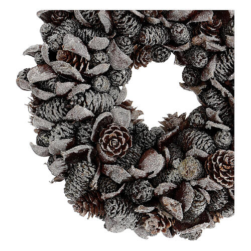 Coroa do Advento pinhas glitter prateado 20 cm 3