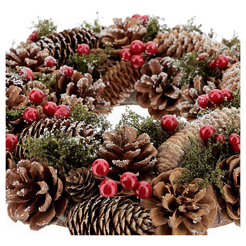 Coroa do Advento pinhas e bagas decoração efeito neve diâmetro 36 cm 3