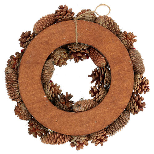 Coroa do Advento pinhas e bagas decoração efeito neve diâmetro 36 cm 4