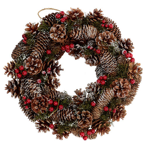 Advent wreath snowy pine cones berries 36 cm 1