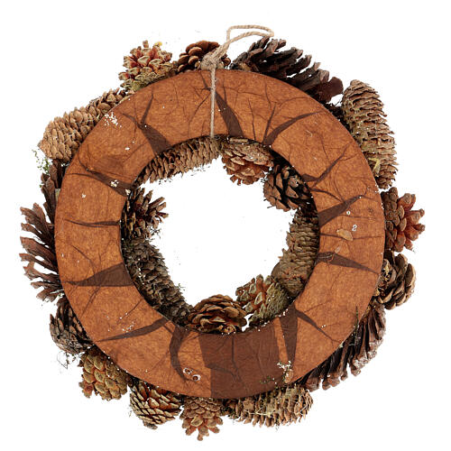 Corona Adviento con piñas bayas estrellas purpurina 36 cm 5