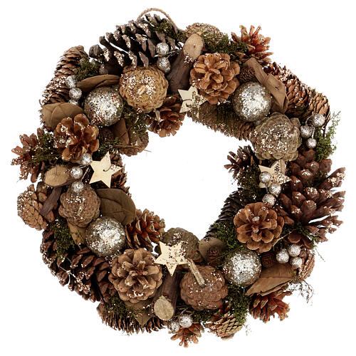 Advent wreath with pine cones berries stars glitter 36 cm 1