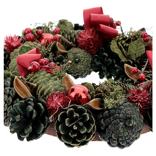 Advent wreath with red ribbons, berries and cones, diameter 30 cm 3