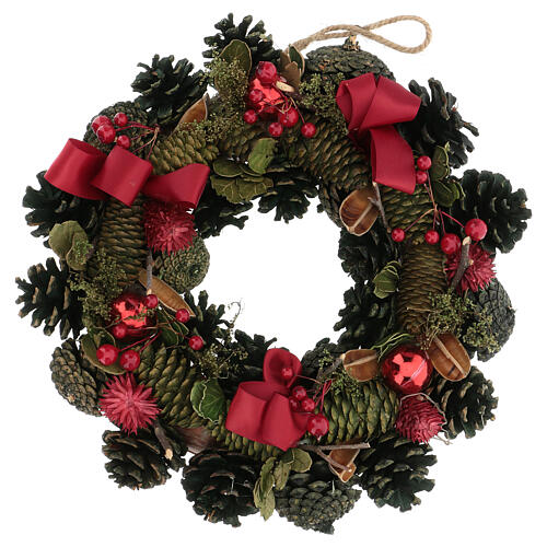 Advent wreath bows berries pine cones 30 cm 1