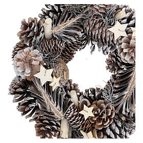Corona Avvento con pigne stelle glitterate 30 cm