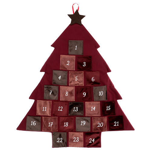 Advent calendar in the shape of a burgundy tree 85 cm 1