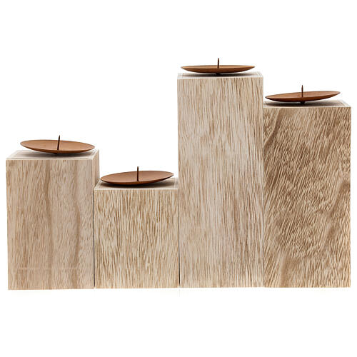 Beige wooden candle holder characterised by various decorations 5
