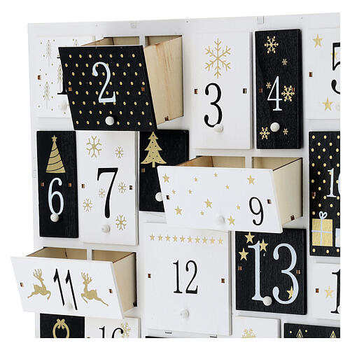 Black and white Advent Calendar, wood, 32x32 cm 2
