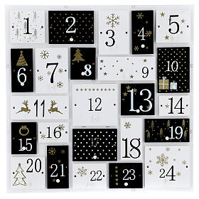 Calendario Adviento madera blanca negro 32x32 cm