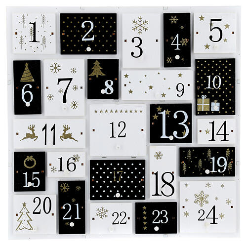Calendario Avvento legno bianco nero 32x32 cm 1