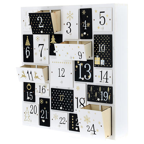 Calendario Avvento legno bianco nero 32x32 cm 4