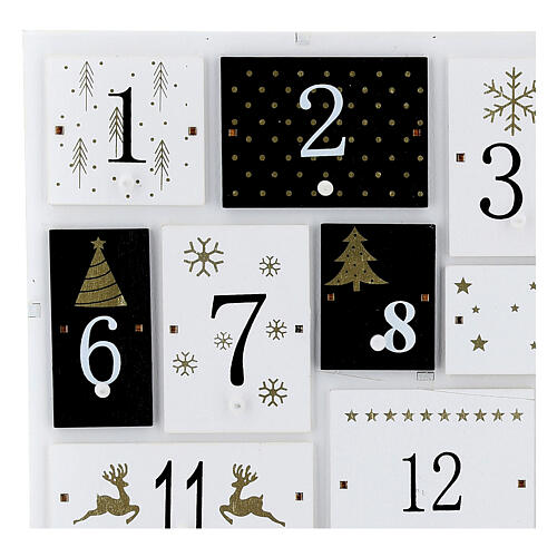 Kalendarz Adwentowy drewno, biało - czarne, 32 x 32 cm 3
