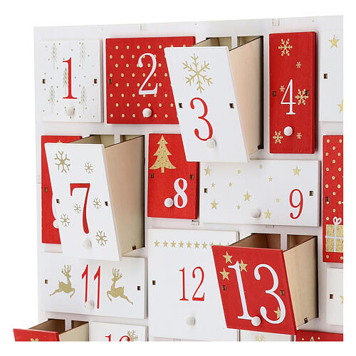 Calendario Adviento rojo blanco madera 32x32 cm 2