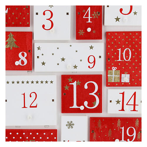 Calendario Adviento rojo blanco madera 32x32 cm 3