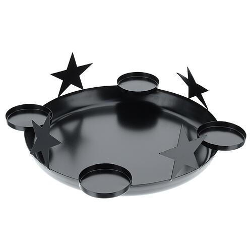 Advent wreath with stars and candle holders, black metal, for candles of 8 cm max 3