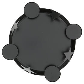 Coroa do Advento porta-vela de metal preto com estrelas, 15x44x44 cm