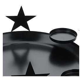 Coroa do Advento porta-vela de metal preto com estrelas, 15x44x44 cm