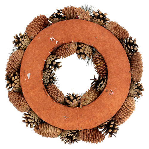 Advent wreath with pinecones, red berries and snow effect, 34 cm 4