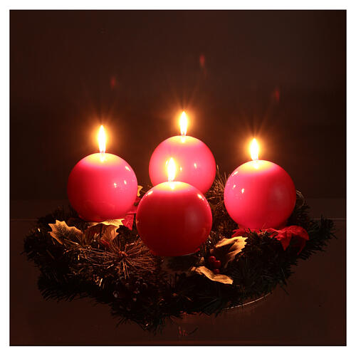 Advent wreath kit with candles 10 cm and red flowers 5