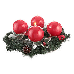 Complete Advent wreath kit with candles 10 cm red flowers