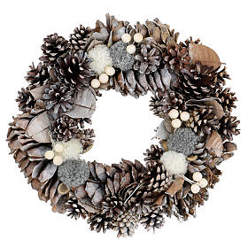 Advent wreath with pinecones and pom-poms 30 cm