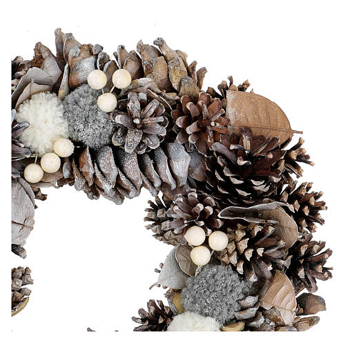 Advent wreath with pinecones and pom-poms 30 cm 2