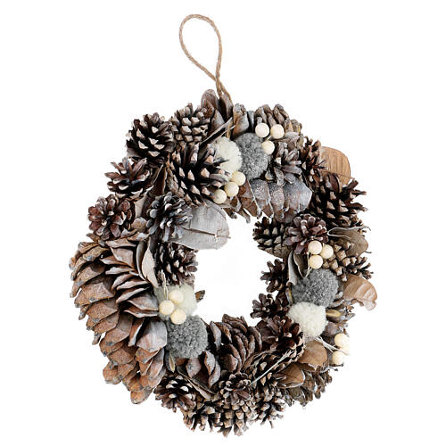 Advent wreath with pinecones and pom-poms 30 cm 3