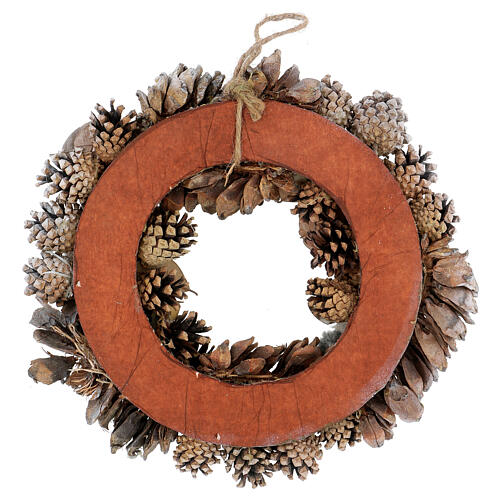 Advent wreath with pinecones and pom-poms 30 cm 6