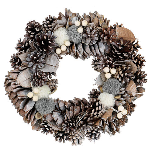 Corona de Adviento piñas y pompones 30 cm 1