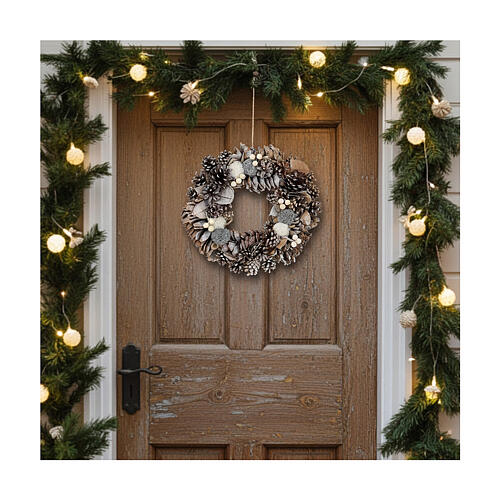 Corona de Adviento piñas y pompones 30 cm 2