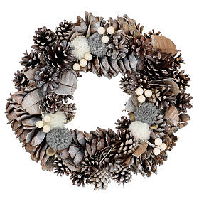 Couronne de l'Avent pommes de pin et pompons 30 cm