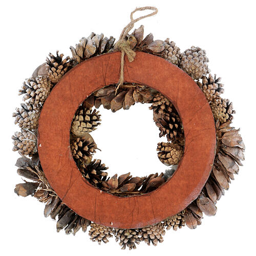 Coroa do Advento com pinhas e pompons 30 cm 5