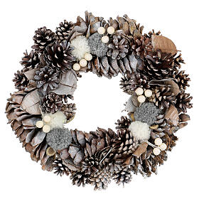 Advent wreath with pine cones and pom poms 30 cm