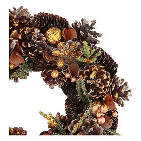 Advent wreath with golden glitter and pinecones 30 cm