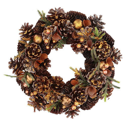 Advent wreath with golden glitter and pinecones 30 cm 1