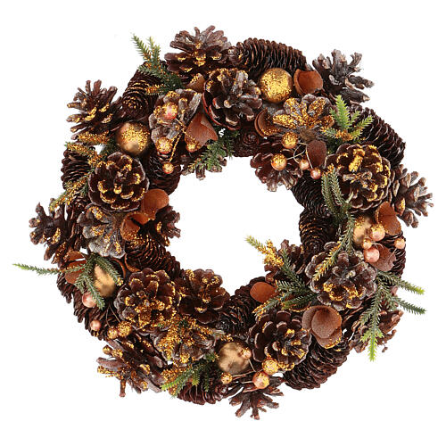 Advent wreath golden glitter wreath with pine cones 30 cm 1